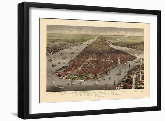 1884, New York City 1884 Bird's Eye View, New York, United States-null-Framed Giclee Print