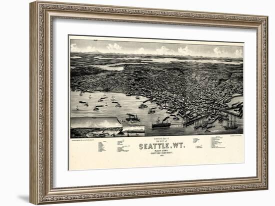 1884, Seattle Bird's Eye View, Washington, United States-null-Framed Giclee Print