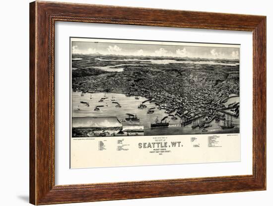 1884, Seattle Bird's Eye View, Washington, United States-null-Framed Giclee Print