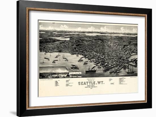 1884, Seattle Bird's Eye View, Washington, United States-null-Framed Giclee Print