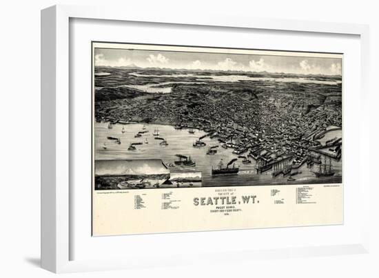 1884, Seattle Bird's Eye View, Washington, United States-null-Framed Giclee Print