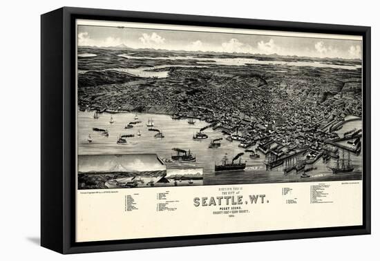 1884, Seattle Bird's Eye View, Washington, United States-null-Framed Premier Image Canvas