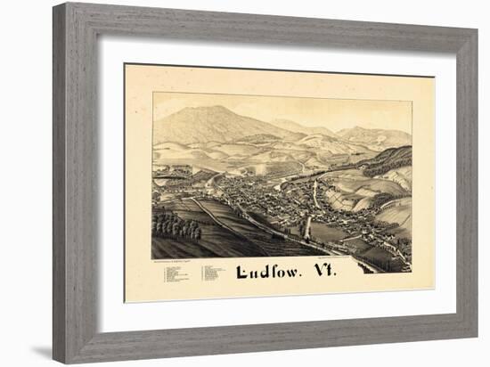 1885, Ludlow Bird's Eye View, Vermont, United States-null-Framed Giclee Print