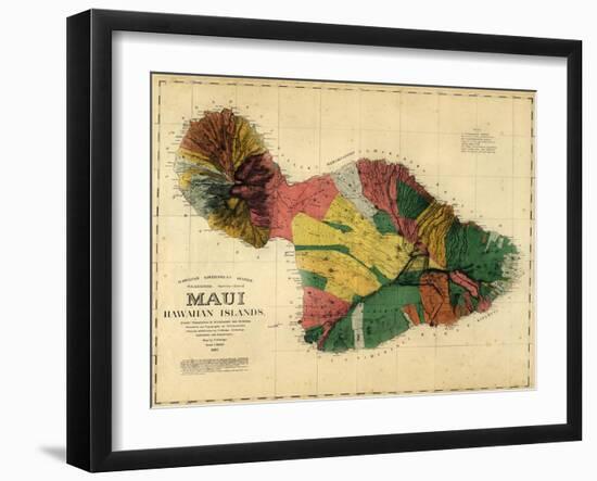 1885, Maui Island Map, Hawaii, United States-null-Framed Giclee Print