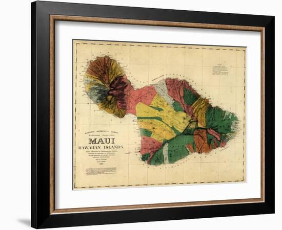 1885, Maui Island Map, Hawaii, United States-null-Framed Giclee Print