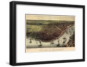 1885, New Orleans Bird's Eye View, Louisiana, United States-null-Framed Giclee Print