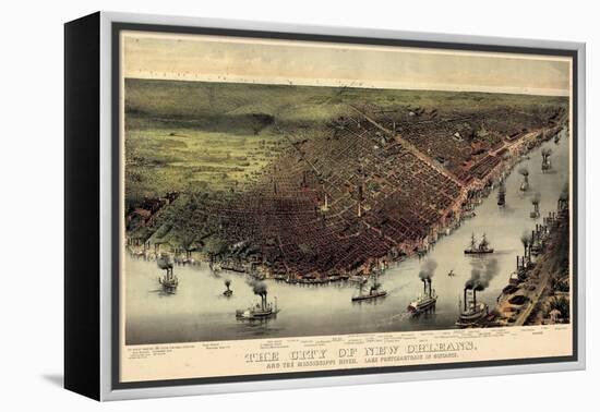 1885, New Orleans Bird's Eye View, Louisiana, United States-null-Framed Premier Image Canvas