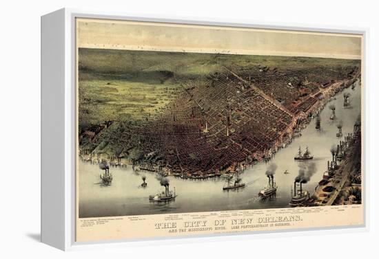 1885, New Orleans Bird's Eye View, Louisiana, United States-null-Framed Premier Image Canvas