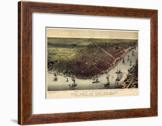 1885, New Orleans Bird's Eye View, Louisiana, United States-null-Framed Giclee Print