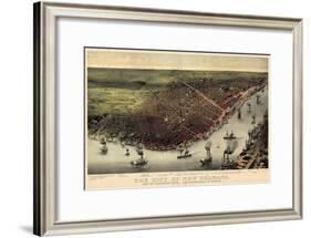 1885, New Orleans Bird's Eye View, Louisiana, United States-null-Framed Giclee Print