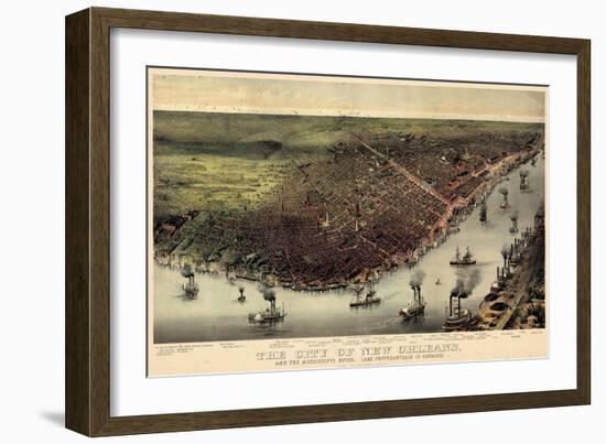 1885, New Orleans Bird's Eye View, Louisiana, United States-null-Framed Giclee Print