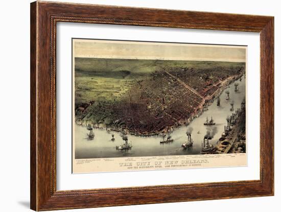 1885, New Orleans Bird's Eye View, Louisiana, United States-null-Framed Giclee Print