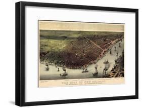 1885, New Orleans Bird's Eye View, Louisiana, United States-null-Framed Giclee Print
