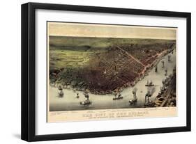 1885, New Orleans Bird's Eye View, Louisiana, United States-null-Framed Giclee Print