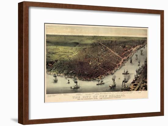 1885, New Orleans Bird's Eye View, Louisiana, United States-null-Framed Giclee Print