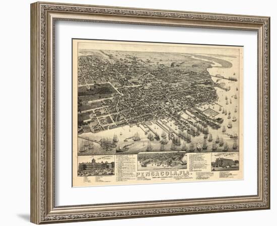 1885, Pensacola Bird's Eye View, Florida, United States-null-Framed Giclee Print