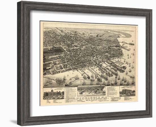 1885, Pensacola Bird's Eye View, Florida, United States-null-Framed Giclee Print