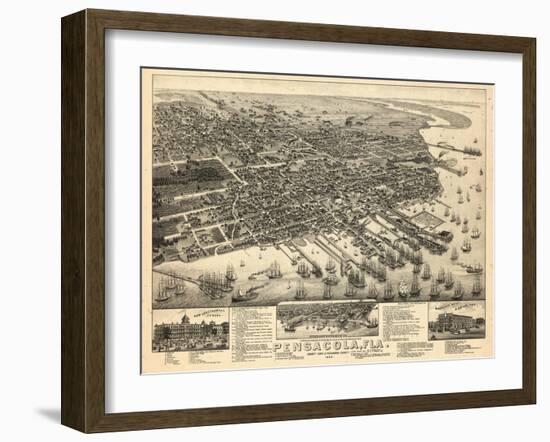 1885, Pensacola Bird's Eye View, Florida, United States-null-Framed Giclee Print