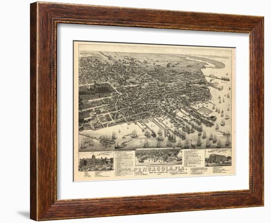 1885, Pensacola Bird's Eye View, Florida, United States-null-Framed Giclee Print