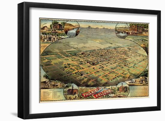 1885, Phoenix Bird's Eye View, Arizona, United States-null-Framed Giclee Print