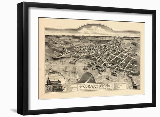 1886, Edgartown Bird's Eye View, Massachusetts, United States-null-Framed Giclee Print