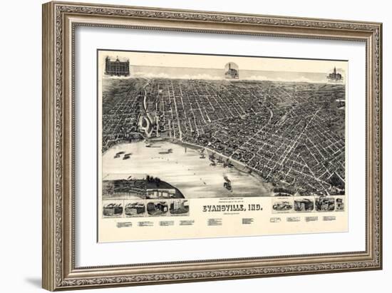 1888, Evansville Bird's Eye View, Indiana, United States-null-Framed Giclee Print