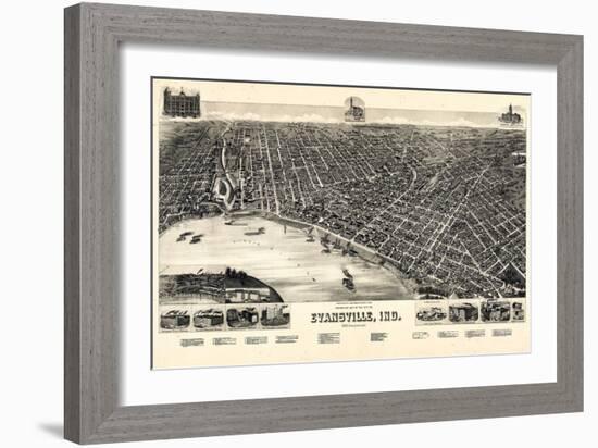 1888, Evansville Bird's Eye View, Indiana, United States-null-Framed Giclee Print