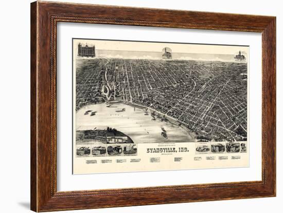 1888, Evansville Bird's Eye View, Indiana, United States-null-Framed Giclee Print