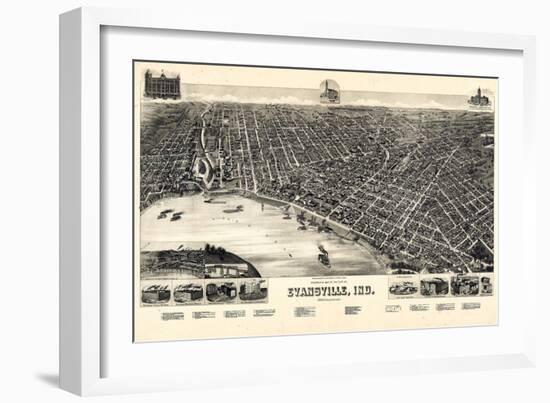 1888, Evansville Bird's Eye View, Indiana, United States-null-Framed Giclee Print