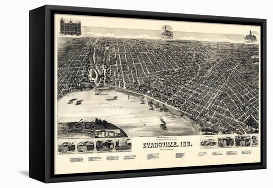 1888, Evansville Bird's Eye View, Indiana, United States-null-Framed Premier Image Canvas