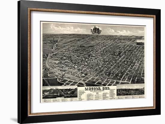 1889, Lincoln 1889 Bird's Eye View, Nebraska, United States-null-Framed Giclee Print