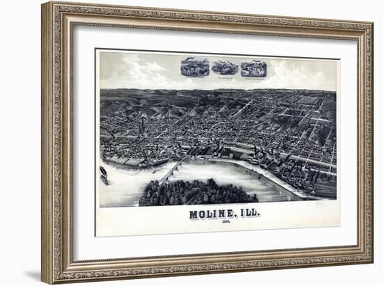 1889, Moline Bird's Eye View, Illinois, United States-null-Framed Giclee Print