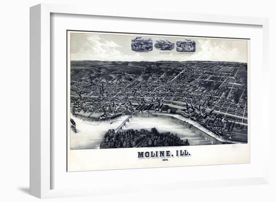 1889, Moline Bird's Eye View, Illinois, United States-null-Framed Giclee Print