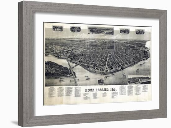 1889, Rock Island Bird's Eye View, Illinois, United States-null-Framed Giclee Print