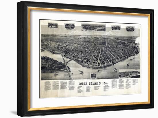 1889, Rock Island Bird's Eye View, Illinois, United States-null-Framed Giclee Print