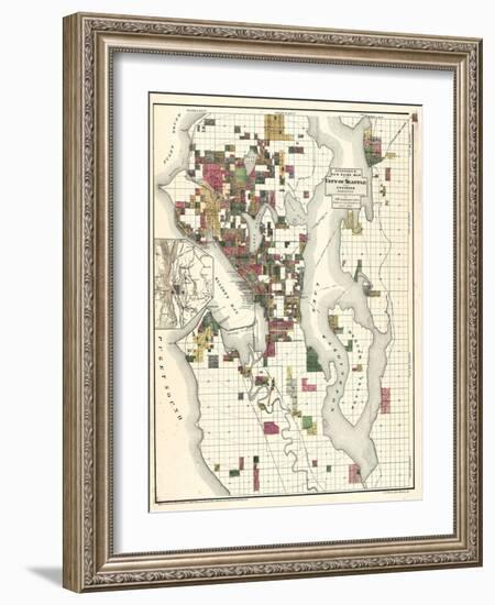 1890, Seattle City and Environs Map, Washington, United States-null-Framed Giclee Print