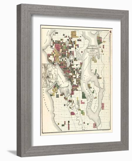 1890, Seattle City and Environs Map, Washington, United States-null-Framed Giclee Print