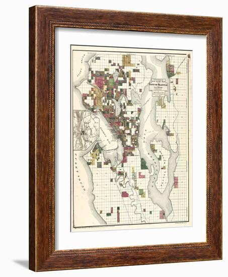 1890, Seattle City and Environs Map, Washington, United States-null-Framed Giclee Print