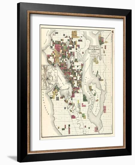 1890, Seattle City and Environs Map, Washington, United States-null-Framed Giclee Print