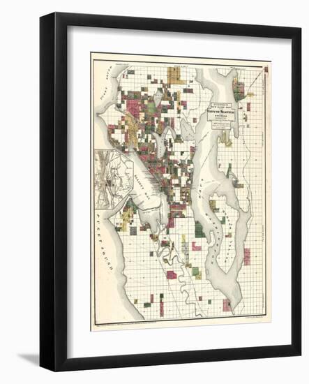 1890, Seattle City and Environs Map, Washington, United States-null-Framed Giclee Print