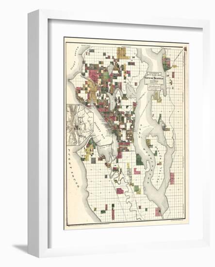 1890, Seattle City and Environs Map, Washington, United States-null-Framed Giclee Print