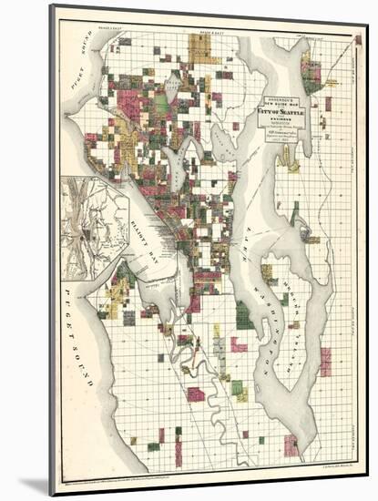 1890, Seattle City and Environs Map, Washington, United States-null-Mounted Giclee Print