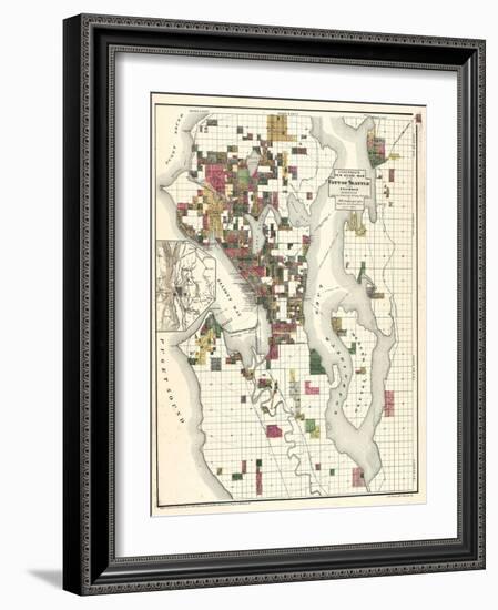 1890, Seattle City and Environs Map, Washington, United States-null-Framed Giclee Print