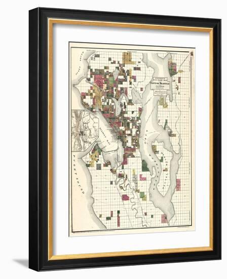 1890, Seattle City and Environs Map, Washington, United States-null-Framed Giclee Print