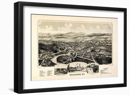 1890, Vergennes 1890c Bird's Eye View, Vermont, United States-null-Framed Giclee Print