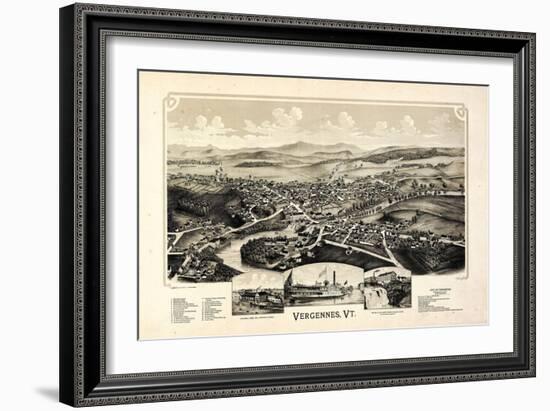 1890, Vergennes 1890c Bird's Eye View, Vermont, United States-null-Framed Giclee Print