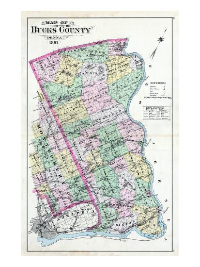 1891 Bucks County Map Pennsylvania United States Giclee Print Art Com
