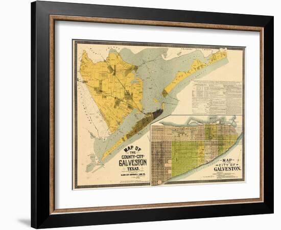 1891, Galveston County Wall Map, Texas, United States-null-Framed Giclee Print