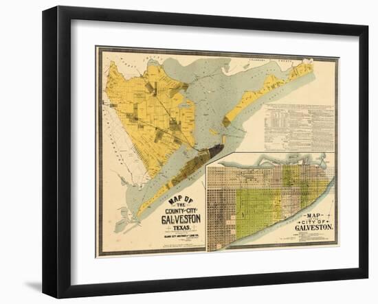 1891, Galveston County Wall Map, Texas, United States-null-Framed Giclee Print