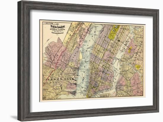 1891, New York, Map, Brooklyn, Jersey City, New York, United States-null-Framed Giclee Print